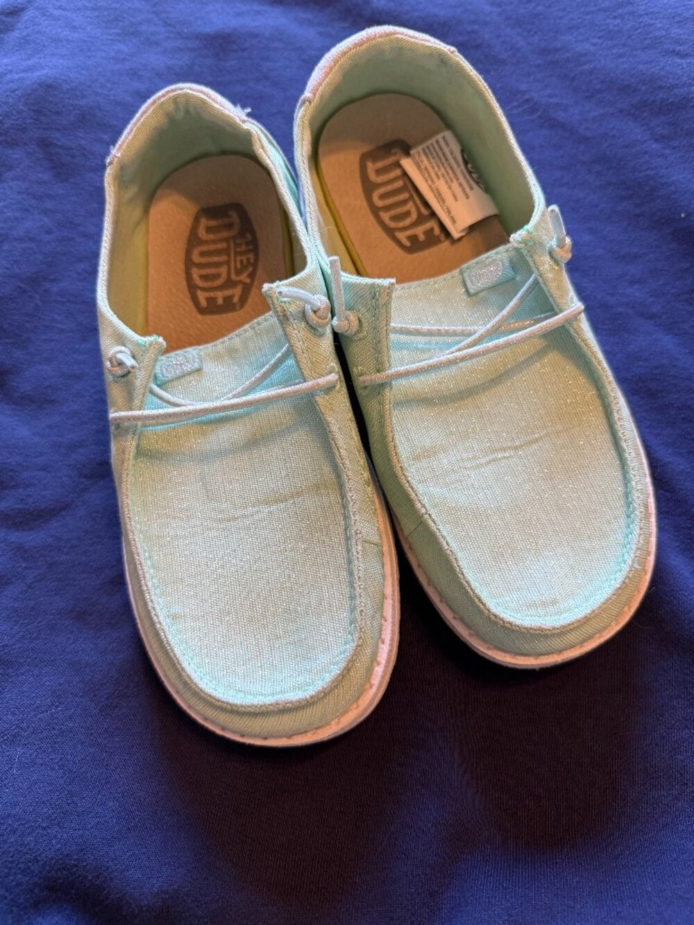 HEYDUDE Wendy Youth Glitter Moon Stone Loafers Size Y2 / L3 Mint Green